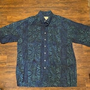 Johari West Men's 3XL Blue Teal Hawaiian Tropical Button Up Camp Shirt